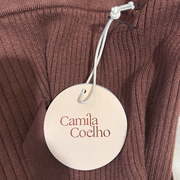 NWT Camila Coelho x Revolve Ellis Brown Ribbed Front Slit Midi Skirt - S - Picture 11 of 14